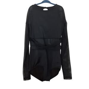 Balera Girl M Black Mesh Cutout Dance Leotard Long Sleeve Performance Gymnastics